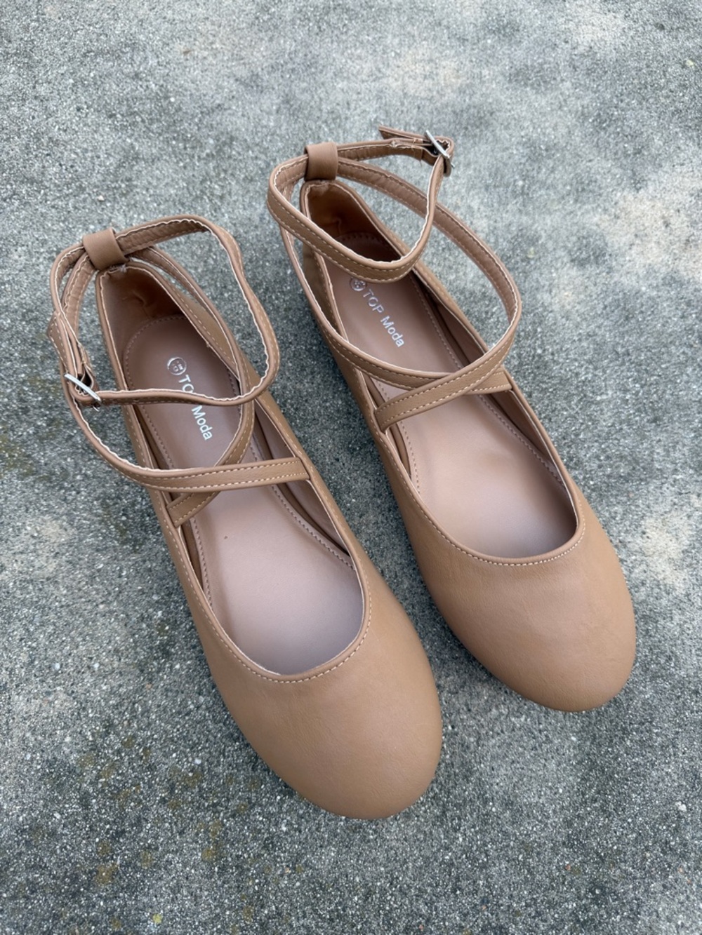 TOP Moda Tan Strappy Ballet Flats - Picture 2 of 4